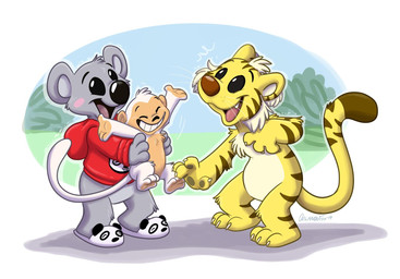 anthro barefoot big_nose black_nose blush brown_nose claws clothing featureless_crotch feet fluffy footwear fur grey_body grey_fur grin group happy hoodie male markings no_pupils plant red_clothing red_sweater red_topwear sandals shadow shoes shrub smile striped_body striped_fur striped_markings striped_tail stripes sweater tail tail_markings tan_body tan_fur tickling tickling_feet topwear white_body white_fur yellow_body yellow_fur young young_anthro orlandofox cc-by-nc-nd creative_commons ni_hao_kai-lan hoho_(ni_hao_kai-lan) rintoo tolee felid haplorhine koala mammal marsupial monkey primate vombatiform 2019 hi_res