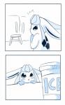 3_toes 5:8 ambiguous_gender blush canid canine comic container cup doors eeveelution feet furniture generation_4_pokemon glaceon hi_res ice korean_text leg_markings long_ears mammal markings nintendo pokemon pokemon_(species) sketch socks_(marking) solo stool sum text toes wide_eyed