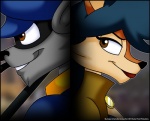 anthro duo female male thief verona7881 sly_cooper_(series) sony_corporation sony_interactive_entertainment sucker_punch_productions carmelita_fox montoya sly_cooper canid canine fox mammal procyonid raccoon 2013