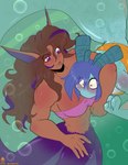 abs blue_hair brown_hair clothing duo female female/female hair hug muscular muscular_female split_form tail underwear avencri mythology the_eye_of_ramalach amathelia mayte dragon marine merfolk mythological_creature mythological_scalie reptile scalie snake hi_res