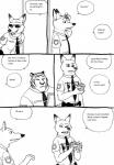 anthro clothing cupcake eyewear food fur gift group male police simple_background smile speech_bubble sunglasses text uniform white_background bernielover disney zootopia nick_wilde officer_fangmeyer canid canine canis felid fox mammal pantherine red_fox tiger true_fox wolf comic english_text hi_res monochrome