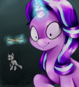 female feral fur grey_background hair horn insane magic marionette multicolored_hair pink_body pink_fur puppet simple_background solo two_tone_hair tartifondue friendship_is_magic hasbro my_little_pony mythology starlight_glimmer_(mlp) equid equine mammal mythological_creature mythological_equine unicorn 2016
