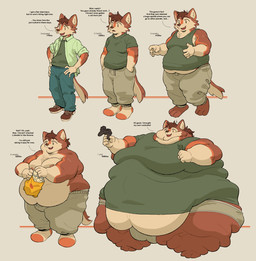 anthro belly_overhang bottomwear brown_body brown_fur chips_(food) clothed clothing food fur growth hair hair_growth male morbidly_obese morbidly_obese_male natural_colors obese obese_male overweight overweight_male pants partially_clothed shirt solo standing sweatpants t-shirt tank_top topless topless_male topwear weight_gain raymodule canid canine mammal hi_res sequence