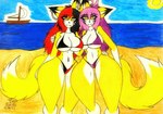 anthro beach big_breasts big_butt bikini bikini_bottom bikini_top biped black_hair boat breasts butt clothed clothing cross duo eyelashes female fluffy fluffy_tail fur group hair looking_at_viewer multicolored_body multicolored_ears multicolored_fur multicolored_hair navel outside purple_hair raised_arms red_hair seaside swimwear tail thick_thighs two-piece_swimsuit two_tone_body two_tone_ears two_tone_fur two_tone_hair vehicle water watercraft white_body white_fur wide_hips yellow_body yellow_eyes yellow_fur yellow_tail theloanwanderer216 malice_(rukaisho) sonia_(rukaisho) canid canine fox mammal 2021 dated traditional_media_(artwork)