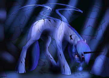 cracks damaged dark female feral flower forest glow_effect horn plant princess royalty solo tree wings backlash91 conditional_dnp friendship_is_magic hasbro my_little_pony mythology princess_celestia_(mlp) equid equine mammal mythological_creature mythological_equine winged_unicorn digital_media_(artwork) hi_res