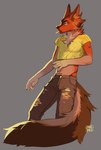 anthro clothed clothing eyebrows eyelashes fur grey_background hair male orange_body orange_fur simple_background solo tan_body tan_fur junebuq canid canine mammal 2021 digital_media_(artwork) hi_res