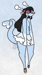 anthro black_hair blue_body breasts clothing female footwear footwear_only hair long_hair mostly_nude nude pink_eyes pseudo_clothing sandals sandals_only shoes small_breasts solo nerdyreindeer nintendo pokemon brionne generation_7_pokemon mammal marine pinniped pokemon_(species) sea_lion hi_res