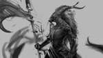 16:9 2020 anthro armor asian_mythology barbel_(anatomy) biped clothed clothing digital_media_(artwork) dragon east_asian_mythology eastern_dragon facial_hair flesh_whiskers goatee grey_background greyscale hair headgear helmet holding_object holding_weapon horn long_hair male melee_weapon monochrome mythological_creature mythological_scalie mythology polearm scalie simple_background solo spear standing watsup weapon widescreen