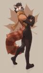 anthro butt butt_pose looking_back male mostly_nude pose rear_view scarf solo standing khuraji zag_(zaggy) ailurid mammal red_panda digital_media_(artwork) full-length_portrait hi_res portrait shaded