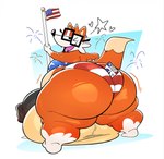 american_flag american_flag_bikini anthro balls big_balls big_butt big_penis bikini biped black_penis butt cheek_tuft clothed clothing cute_fangs dipstick_tail eyewear facial_tuft flag_bikini flagpole fur genital_raphe genitals glans glasses gloves_(marking) half-closed_eyes half-erect head_tuft heart_symbol huge_balls huge_butt huge_penis hyper hyper_balls hyper_genitalia hyper_penis male markings motion_lines narrowed_eyes object_between_cheeks one_eye_closed open_mouth orange_body orange_fur penis pointy_ears prick_ears raphe_(anatomy) rectangular_glasses scrotal_raphe short_stack simple_background skimpy snout solo standing star swimwear tail tail_markings tongue tuft two-piece_swimsuit united_states_of_america voting white_body white_fur white_markings wink arfventurer fivethirtyeight fivey_fox canid canine fox mammal red_fox true_fox 2024 hi_res