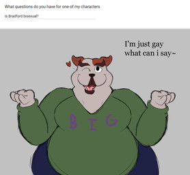 anthro big_butt black_bottomwear black_clothing black_eyes black_pants bottomwear brown_body brown_ears brown_fur brown_nose butt clothed clothing dialogue fangs front_view fur gesture green_clothing green_shirt green_t-shirt green_topwear heart_symbol huge_butt looking_at_viewer male moobs multicolored_body multicolored_clothing multicolored_fur multicolored_shirt multicolored_t-shirt multicolored_topwear obese obese_anthro obese_male one_eye_closed overweight overweight_anthro overweight_male pants pose purple_clothing purple_shirt purple_t-shirt purple_topwear q&a question question_mark sharp_teeth shirt shrug smile solo standing t-shirt teeth text text_on_clothing text_on_t-shirt text_on_topwear thick_thighs tongue topwear two_tone_clothing two_tone_shirt two_tone_t-shirt two_tone_topwear wink colossalstars bradford_(colossalstars) canid canine canis domestic_dog mammal 2025 digital_media_(artwork) english_text hi_res