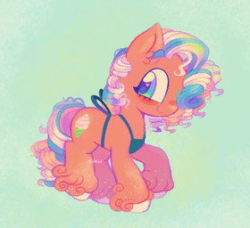 ambiguous_gender big_eyes blue_eyes chibi clothed clothed_feral clothing curled_tail curly_hair feral freckles fur hair heart_eyes heart_symbol multicolored_hair multicolored_tail pink_body pink_fur smile solo tail sidruni hasbro mlp_g3 my_little_pony cotton_candy_(mlp_g3) earth_pony equid equine horse mammal pony hi_res