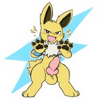 animal_genitalia animal_penis anthro balls black_pawpads canine_genitalia canine_penis claws erection fur genitals knot male open_mouth open_smile pawpads penis pink_penis smile solo yellow_body yellow_fur oob nintendo pokemon jetta_the_jolteon eeveelution generation_1_pokemon jolteon pokemon_(species) hi_res