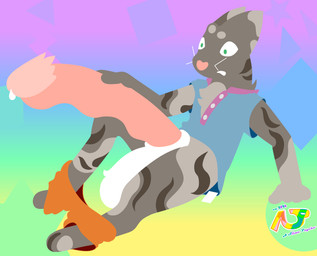 anthro balls big_penis blue_clothing blue_shirt blue_topwear bodily_fluids bottomwear bottomwear_down brown_stripes button_(fastener) chest_tuft clenched_teeth clothed clothing clothing_tag collared_shirt confusion erection eyebrows fur furry_balls genital_fluids genitals green_eyes grey_body grey_fur heart_nose heart_symbol huge_penis hyper hyper_genitalia hyper_penis leaking_precum male memphis_design orange_bottomwear orange_clothing orange_shorts partially_clothed penis polo_shirt precum raised_clothing raised_eyebrows raised_shirt raised_topwear shirt shorts shorts_down simple_background solo stripes teeth topwear tuft urethral_bulge whiskers white_balls a_slime_psycho eddie_(a_slime_psycho) domestic_cat felid feline felis mammal tabby_cat absurd_res digital_media_(artwork) flat_colors hi_res