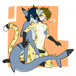 4_fingers anal anal_penetration anthro anthro_on_anthro anthro_penetrated anthro_penetrating anthro_penetrating_anthro areola balls biped blue_body blue_eyes blue_hair blue_tail blush brown_hair countershade_fur countershade_torso countershading duo erection femboy fingers front_view fur genitals hair kneeling male male/male male_penetrated male_penetrating male_penetrating_male navel nipples open_mouth penetration penile penile_penetration penis penis_in_ass sex tail text yellow_body yellow_eyes yellow_fur yellow_tail sharkcatsg kyle_r._fish tayga aquatic felid feline fish mammal shark 1:1 2025 digital_drawing_(artwork) digital_media_(artwork) hi_res