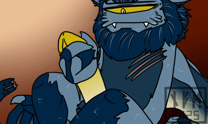 anthro bat_wings beard blue_body claws elderly facial_hair fangs fur fur_markings genitals male markings masturbation membrane_(anatomy) membranous_wings penis scar simple_background solo tail teeth wings yellow_eyes yellow_penis namarick among_us cosau innersloth kinktober_2025 buckhorn_holloway bat echolon mammal animated watermark