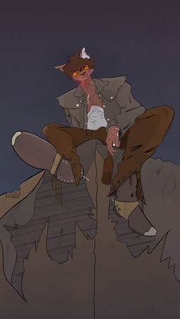 alcohol anthro beverage boots breasts clothing cowboy_boots female footwear fur looking_at_viewer missing_finger orange_body orange_eyes orange_fur pubes scar shoes sitting sky smoking solo white_body white_fur thepiebeam cougar felid feline mammal absurd_res hi_res