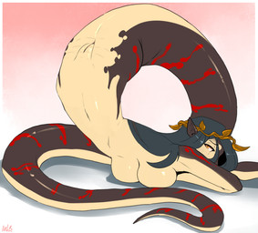 accessory anus apode ass_up black_hair breasts butt crown female genitals hair hair_accessory headgear humanoid_pointy_ears jack-o'_pose legless long_tail looking_at_viewer looking_back nude nude_female nude_humanoid pointy_ears pose presenting presenting_hindquarters presenting_vulva raised_tail serpentine simple_background solo split_form tail uniped vulva arbuzbudesh animal_humanoid draconcopode humanoid lamia reptile reptile_humanoid scalie scalie_humanoid snake snake_humanoid