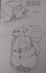 anthro belly_overhang belly_touching_floor big_breasts big_butt breasts butt fart farting_at_viewer female genitals lips lying navel on_front overweight overweight_female presenting presenting_hindquarters pussy solo tail thick_lips gizacloud undertale_(series) alphys monster scalie absurd_res hi_res traditional_media_(artwork)