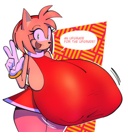 anthro big_breasts breasts clothing female fur gloves green_eyes handwear huge_breasts hyper hyper_breasts pink_body pink_fur solo speech_bubble text klacket sega sonic_the_hedgehog_(series) amy_rose eulipotyphlan hedgehog mammal 2025 absurd_res hi_res