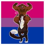 anthro areola armpit_hair biceps biped bisexual_pride_colors body_hair border breasts brown_body brown_fur chest_hair digitigrade duo ear_piercing eyebrow_piercing facial_piercing featureless_breasts featureless_crotch feet female female_anthro fluffy fluffy_tail fur hindpaw holding_partner industrial_piercing lgbt_pride lip_piercing long_tail male male/female male_anthro nipple_piercing nipples nose_piercing nose_ring paws piercing pride_colors ring_piercing septum_piercing septum_ring slightly_muscular slightly_muscular_anthro tail white_border rhuttos anma_rhuttos bear felid mammal pantherine tiger hi_res