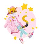 alternative_fashion anthro candy clothing decora_(fashion) dessert fashion femboy food footwear j-fashion male pink_clothing pink_sneakers popsicle shirt shoes sneakers solo star tank_top topwear walking katxfish katxlogan domestic_cat felid feline felis mammal absurd_res hi_res pastel_theme