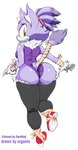 anthro big_butt black_clothing black_legwear black_thigh_highs blush breasts butt clothing female forehead_gem fur gem hair legwear leotard looking_at_viewer looking_back monotone_clothing monotone_leotard open_mouth purple_body purple_fur purple_hair shy simple_background small_breasts solo text thick_thighs thigh_highs wide_hips yellow_eyes argento darkneji sega sonic_the_hedgehog_(series) blaze_the_cat domestic_cat felid feline felis mammal 2016 english_text hi_res