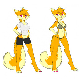 anthro bra clothing countershade_face countershade_fur countershade_torso countershading digitigrade female fluffy fluffy_tail fur half_naked nipple_outline panties red_eyes solo tail underwear josycid canid canine fox mammal 1:1 hi_res