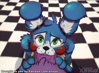 anthro big_penis black_nose blue_body blue_fur blush bodily_fluids buckteeth chest_tuft duo erection fellatio first_person_view fur genitals green_eyes heart_eyes heart_symbol intraspecies kneeling looking_at_viewer looking_up machine male male/male oral penetrating_pov penile penis purple_body purple_fur rosy_cheeks saliva saliva_on_penis sex solo_focus teeth text thick_penis tuft conditional_dnp xnirox five_nights_at_freddy's five_nights_at_freddy's_2 patreon scottgames bonnie_(fnaf) toy_bonnie_(fnaf) animatronic lagomorph leporid mammal rabbit robot 2015 digital_media_(artwork) english_text url