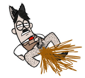accessory balls black_body black_ears black_fur black_hair black_tail brown_clothing brown_suit clenched_teeth clothed clothing diarrhea erection eye_roll featureless_feet feces feet foreskin fur genitals hair hairy_legs half-closed_eyes hand_on_belly light_body light_skin lying male missing_testicle narrowed_eyes nazi necktie on_back penis pooping pubes red_necktie solo spread_legs spreading stick_arms suit tail teeth thatcringeyfanuwu doctor_gnus adolf_hitler animal_humanoid canid canid_humanoid canine canine_humanoid humanoid mammal mammal_humanoid wolf_humanoid digital_media_(artwork) firealpaca_(artwork) low_res