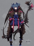 alternate_species black_eyes black_hair blue_hair bow_(weapon) clothing fangs female gloves hair hair_over_eye hand_on_hip handwear humanoidized legwear long_hair looking_at_viewer multicolored_hair one_eye_obstructed open_mouth pigtails ranged_weapon red_eyes smile solo standing teeth thigh_highs two_tone_hair weapon merlusa nintendo pokemon generation_5_pokemon humanoid hydreigon pokemon_(species)