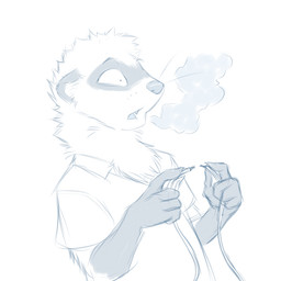 anthro clothing electrocution male puff shirt short smoke solo surprised topwear wire nateday domestic_ferret mammal mustelid musteline true_musteline weasel 1:1 blue_and_white monochrome