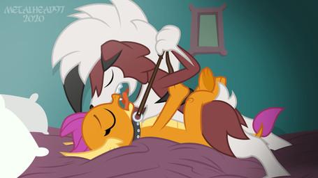 bed butt collar cuddling duo eyes_closed female french_kissing furniture interspecies kissing leash leash_pull lying making_out male male/female on_back on_model open_mouth orange_body style_crossover tail teeth tongue tongue_out metalhead97 friendship_is_magic hasbro my_little_pony mythology nintendo pokemon smolder_(mlp) dragon generation_7_pokemon lycanroc midnight_lycanroc mythological_creature mythological_scalie pokemon_(species) scalie 16:9 2020 absurd_res crossover digital_media_(artwork) hi_res widescreen