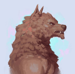 ambiguous_gender anthro brown_body brown_eyebrows brown_fur eyebrows fur grey_background looking_aside looking_up monotone_body monotone_fur open_mouth pointy_ears side_view simple_background snout solo teeth whiskers kingarthur_i canid mammal 2024 bust_portrait digital_drawing_(artwork) digital_media_(artwork) hi_res portrait
