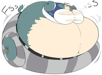 air_inflation anthro belly belly_expansion belly_inflation belt big_belly big_moobs blue_clothing blue_topwear blue_vest body_inflation clothing expansion footwear grey_necktie huge_belly huge_moobs hyper hyper_belly hyper_inflation hyper_moobs immobile inflation male moob_expansion moobs motion_lines navel necktie onomatopoeia pinstripe_pants shirt shoes simple_background solo sound_effects spherical_inflation text topwear torn_clothing torn_shirt torn_topwear torn_vest vest whining white_background white_clothing white_shirt white_topwear terito beastars legoshi_(beastars) canid canine canis mammal wolf 2023 absurd_res hi_res