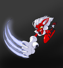 action_pose anthro attack black_body black_fur black_stripes blue_eyes breasts cleavage clothed clothing collared_shirt crop_top cute_fangs evil_grin fangs female fur gloves gradient_background grey_background hair handwear heterochromia long_hair midriff multicolored_body multicolored_fur open_mouth open_smile panties pose red_body red_fur red_stripes shirt simple_background skimpy smile solo stripes teeth topwear two_tone_body two_tone_fur underwear white_clothing white_gloves white_hair white_handwear white_panties white_shirt white_topwear white_underwear yellow_eyes amhidden domestic_cat felid feline felis mammal hi_res