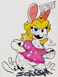 anthro barely_visible_genitalia barely_visible_pussy buckteeth cake clothed clothing dessert dialogue dress female food food_fetish food_play genitals playful pussy slightly_chubby slightly_chubby_female solo teeth sebaku mario_bros mario_plus_rabbids_kingdom_battle nintendo raving_rabbids rayman_(series) ubisoft rabbid_peach lagomorph leporid mammal rabbid rabbit absurd_res crossover hi_res traditional_media_(artwork)