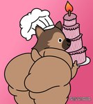 anthro big_butt butt cake clothing dessert food fur gradient gradient_background hat hat_only headgear headgear_only headwear headwear_only holding_cake holding_food holding_object looking_at_viewer looking_back male mostly_nude nude overweight overweight_male simple_background smile solo thick_thighs cringebird filthyopossum kellytoy squishmallows mario_(squishmallows) canid canine canis domestic_dog german_shepherd herding_dog mammal pastoral_dog 2021 absurd_res hi_res