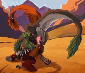 animal_genitalia anus bite black_claws bodily_fluids claws cum cum_in_vagina cum_inside day detailed_background duo erection feathers female female_feral female_penetrated feral feral_on_feral feral_penetrated feral_penetrating feral_penetrating_feral from_behind_position genital_fluids genital_slit genitals green_body green_eyes grey_body male male/female male_feral male_penetrating male_penetrating_female mountain neck_bite orange_body orange_eyes outside outside_sex penetration penile penile_penetration penis penis_in_vagina pink_penis red_body saliva sex sharp_teeth sickle_claw tail tail_tuft tapering_tail teeth toe_claws tuft vaginal vaginal_penetration owishka deinonychus dinosaur dromaeosaurid feathered_dinosaur feathered_scalie prehistoric_species reptile saurischian scalie theropod hi_res