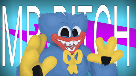 anthro blue_body blue_fur clothing fangs fur gloves handwear humor lips looking_at_viewer male not_furry open_mouth open_smile red_lips sharp_teeth smile solo teeth text yellow_clothing yellow_gloves yellow_handwear yellow_ribbon tr1clip mob_entertainment mr_beast_(meme) poppy_playtime huggy_wuggy humanoid monster wuggy_(poppy_playtime) 16:9 digital_media_(artwork) english_text hi_res meme widescreen