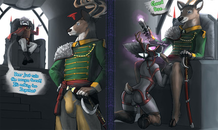 annoyed anthro antlers aristocrat backsack balls boots bottomless bottomwear bridle butt buttplug buttplug_tail chair chastity_cage chastity_device classy clothed clothing controller dark_room dialogue dominant dominant_male duo fake_antlers fake_horns fake_tail fellatio femboy feminization footwear furniture genitals green_clothing harness hoof_boots hooved_toes hooves horn hypnosis kneeling machine male male/male melee_weapon mind_control oral pants penile pink_chastity_cage plug_(sex_toy) praise rear_view red_clothing remote_control ringed_eyes saber scabbard scut_tail sex sex_toy shoes short_tail smash_cut smug spiral submissive submissive_male sword tail tan_bottomwear tan_clothing tan_pants text throne unsupported_chastity_cage weapon white_bottomwear white_clothing white_pants window window_light pish_posh instant_loss_2koma deer mammal protogen absurd_res english_text hi_res
