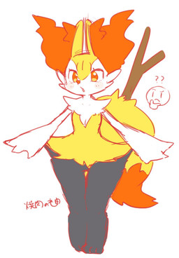 3_fingers 3_toes ambiguous_anthro ambiguous_gender anthro arm_tuft big_tail biped black_body black_fur blush blush_lines cheek_tuft chest_tuft dipstick_tail facial_tuft featureless_chest featureless_crotch feet fingers flat_chested front_view fur hip_tuft inner_ear_fluff knock-kneed looking_at_viewer markings multicolored_body multicolored_fur multicolored_tail nude_ambiguous nude_anthro object_in_tail open_mouth orange_body orange_eyes orange_fur orange_inner_ear_fluff orange_nose orange_tail_tip pointy_ears prick_ears question_mark shoulder_tuft simple_background snout solo standing stick stick_in_tail tail tail_markings text thigh_gap toes tuft two_tone_tail white_background white_body white_fur yellow_body yellow_fur yellow_tail yakiniku628 nintendo pokemon braixen canid generation_6_pokemon mammal pokemon_(species) 2021 colored colored_sketch digital_drawing_(artwork) digital_media_(artwork) flat_colors full-length_portrait hi_res japanese_description japanese_text portrait signature sketch