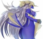 anthro anthrofied breasts butt female grey_hair hair long_hair melee_weapon nude pokemorph simple_background solo sword weapon hopping4 nintendo pokemon generation_5_pokemon pokemon_(species) samurott absurd_res hi_res