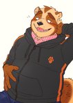 anthro blush bottomwear brown_body brown_fur clothing fur hoodie humanoid_hands kemono male overweight overweight_anthro overweight_male pants simple_background solo topwear white_background ryuta-h canid canine mammal raccoon_dog tanuki 2018 absurd_res hi_res