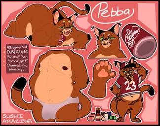 anthro ass_up beverage beverage_can big_butt black_body black_clothing black_ears black_eyes black_fur black_hat black_headwear black_tail brown_body brown_fur brown_nipples brown_nose brown_tail bulge butt can clothing container detailed_bulge fangs front_view fur genital_outline gold_(metal) gold_jewelry gold_necklace green_sclera half-closed_eyes hand_on_hip hand_on_own_hip hands_on_hips hands_on_own_hips hat headgear headwear holding_beverage holding_can holding_container holding_object jewelry male multicolored_body multicolored_clothing multicolored_fur multicolored_hat multicolored_shirt multicolored_t-shirt multicolored_topwear narrowed_eyes necklace nipples obese obese_anthro obese_male overweight overweight_anthro overweight_male pawpads penis_outline pink_clothing pink_nose pink_pawpads pink_underwear pose red_clothing red_hat red_headwear red_shirt red_t-shirt red_topwear sharp_teeth shirt solo standing t-shirt tail teeth text text_box thick_thighs three-quarter_view tongue topwear two_tone_clothing two_tone_nose two_tone_shirt two_tone_t-shirt two_tone_tail two_tone_topwear underwear white_clothing white_hat white_headwear white_shirt white_t-shirt white_topwear sushiamazing dr_pepper soda_cats caracal caracal_(genus) felid feline mammal 2025 absurd_res artist_name digital_media_(artwork) english_text hi_res model_sheet