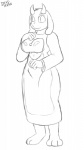 anthro big_breasts breasts clothed clothing dress female horn looking_at_viewer solo devs-iratvs undertale undertale_(series) toriel boss_monster_(undertale) bovid caprine mammal monochrome