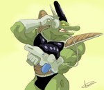 anthro biceps blueberry's_race clothing crimenes dragon_ball green_body green_skin hi_res male muscular muscular_anthro muscular_male reptile scalie solo uniform