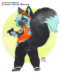 abstract_background anthro big_butt breasts butt chibi clothed clothing female fluffy fluffy_tail fully_clothed fur hair heart_symbol hoodie leggings legwear looking_back one_eye_closed raised_tail rear_view solo tail topwear wink murazaki canid canine mammal 2020 hi_res painting_(artwork) traditional_media_(artwork) traditional_painting_(artwork) traditional_watercolor_(artwork) watercolor_(artwork)