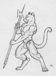 anklet anthro bikini clothed clothing digitigrade ear_piercing fighting_pose holding_object holding_weapon jewelry male melee_weapon muscular muscular_anthro muscular_male one-piece_swimsuit piercing polearm pose simple_background skimpy sling_bikini solo swimwear tail topless two-piece_swimsuit weapon white_background iisaw cougar felid feline mammal 1993 black_and_white graphite_(artwork) monochrome traditional_media_(artwork)