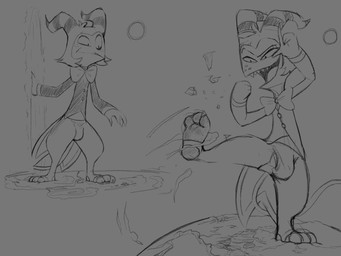 anthro kick macro micro planet_dwarfing stomping mcro hellaverse helluva_boss moxxie_(helluva_boss) 4:3 absurd_res hi_res monochrome sketch